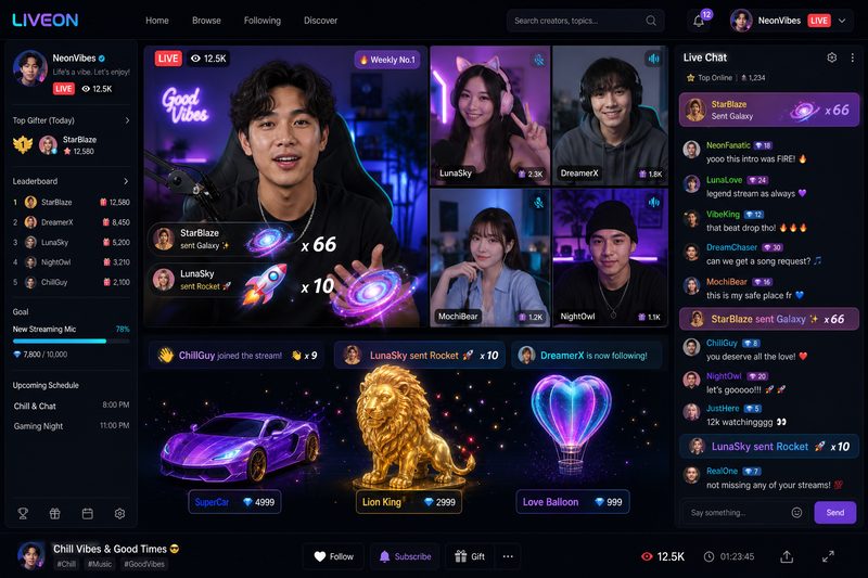 成人网站实时直播互动界面,创作者与粉丝零距离实时交流