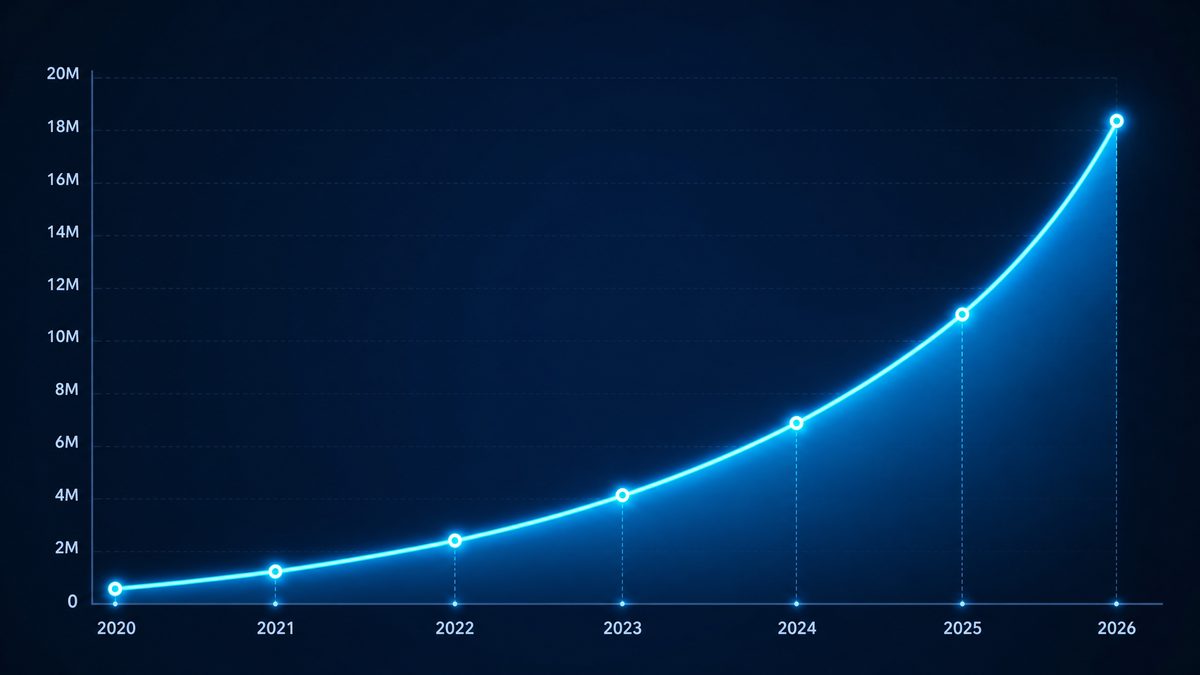 成人网站用户增长数据图表,展示2020-2026年注册用户从50万增长至1800万的趋势